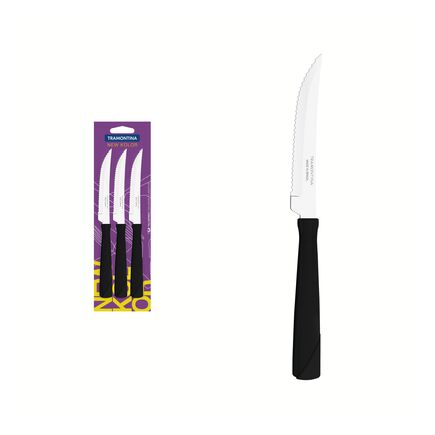 Conjunto de Facas para Churrasco Tramontina New Kolor com Lâminas em Aço Inox e Cabos de Polipropileno Preto 3 Peças
