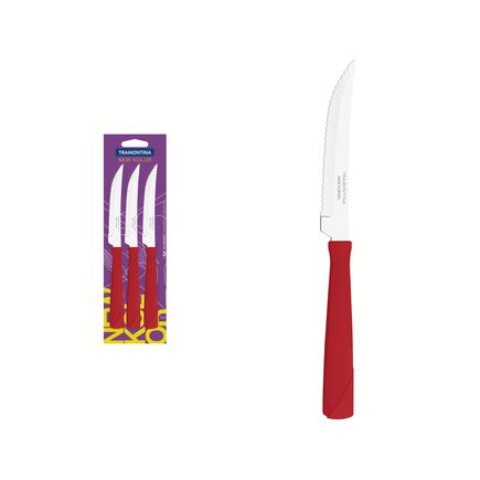 Conjunto de Facas para Churrasco Tramontina New Kolor com Lâminas em Aço Inox e Cabos de Polipropileno Vermelho 3 Peças