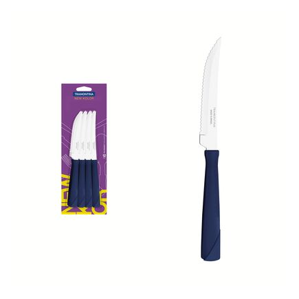 Conjunto de Facas para Churrasco Tramontina New Kolor com Lâminas em Aço Inox e Cabos de Polipropileno Azul 12 Peças