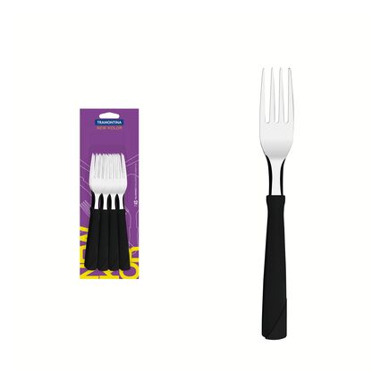 Conjunto de Garfos de Mesa Tramontina New Kolor com Lâminas em Aço Inox e Cabos de Polipropileno Preto 12 Peças