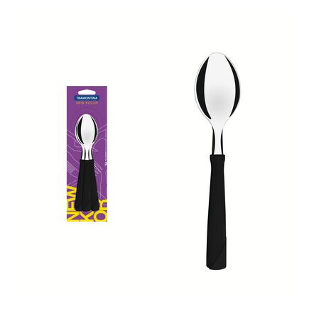 Conjunto de Colheres de Mesa Tramontina New Kolor com Lâminas em Aço Inox e Cabos de Polipropileno Preto 3 Peças