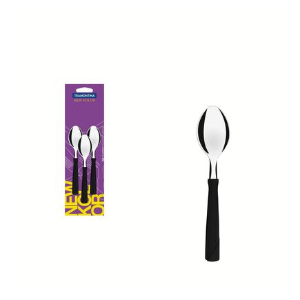 Conjunto de Colheres para Chá Tramontina New Kolor com Lâminas em Aço Inox e Cabos de Polipropileno Preto 3 Peças