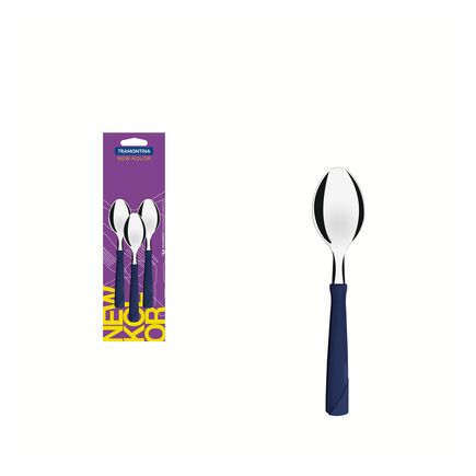 Conjunto de Colheres para Chá Tramontina New Kolor com Lâminas em Aço Inox e Cabos de Polipropileno Azul 3 Peças