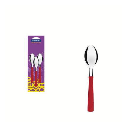 Conjunto de Colheres para Chá Tramontina New Kolor com Lâminas em Aço Inox e Cabos de Polipropileno Vermelho 3 Peças