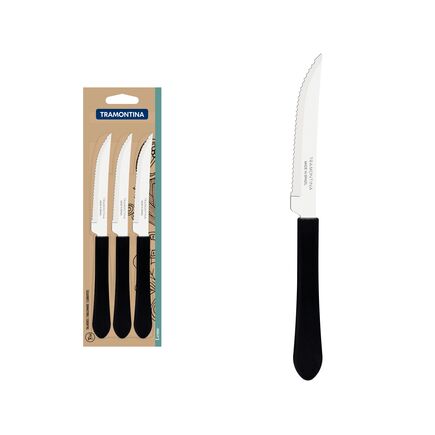 Conjunto de Facas para Churrasco Tramontina Leme com Lâminas em Aço Inox e Cabos de Polipropileno Preto 3 Peças