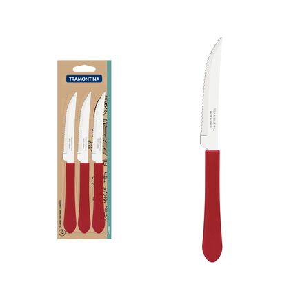 Conjunto de Facas para Churrasco Tramontina Leme com Lâminas em Aço Inox e Cabos de Polipropileno Vermelho 3 Peças