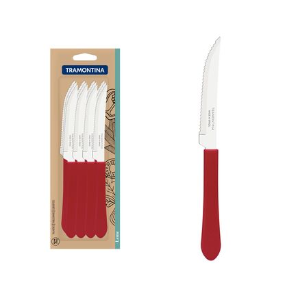 Conjunto de Facas para Churrasco Tramontina Leme com Lâminas em Aço Inox e Cabos de Polipropileno Vermelho 12 Peças