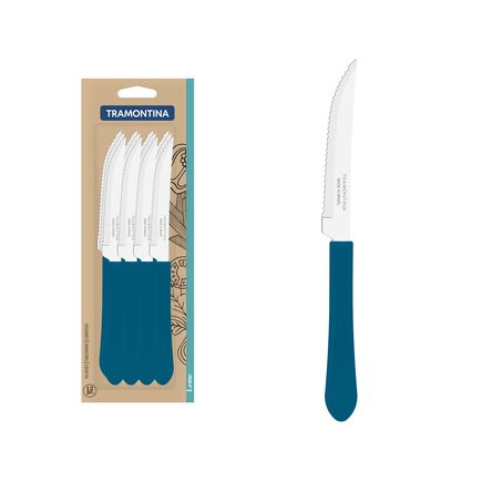Conjunto de Facas para Churrasco Tramontina Leme com Lâminas em Aço Inox e Cabos de Polipropileno Azul Oceano 12 Peças