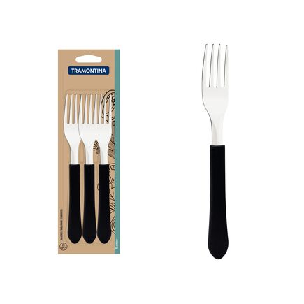 Conjunto de Garfos de Mesa Tramontina Leme com Lâminas em Aço Inox e Cabos de Polipropileno Preto 3 Peças
