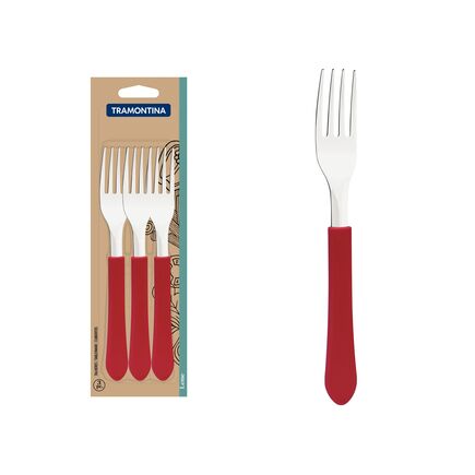 Conjunto de Garfos de Mesa Tramontina Leme com Lâminas em Aço Inox e Cabos de Polipropileno Vermelho 3 Peças