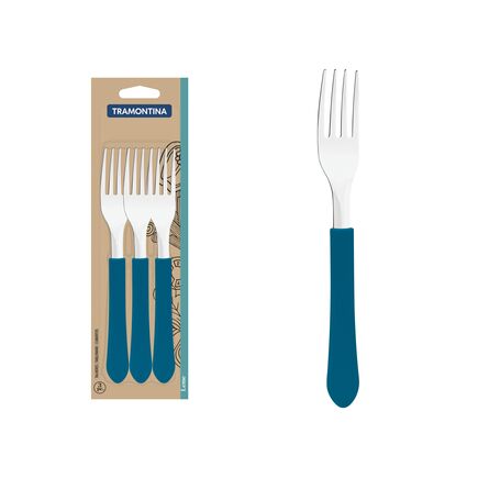 Conjunto de Garfos de Mesa Tramontina Leme com Lâminas em Aço Inox e Cabos de Polipropileno Azul Oceano 3 Peças