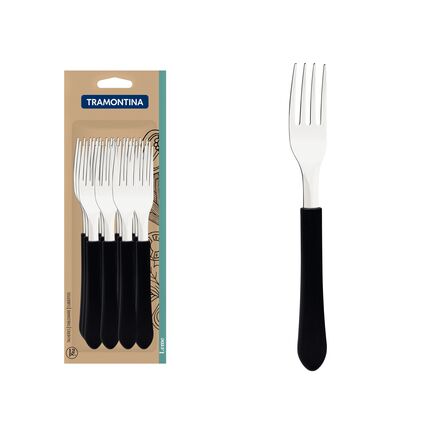 Conjunto de Garfos de Mesa Tramontina Leme com Lâminas em Aço Inox e Cabos de Polipropileno Preto 12 Peças