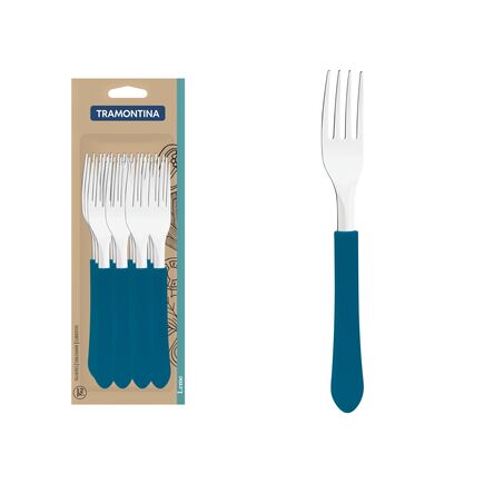 Conjunto de Garfos de Mesa Tramontina Leme com Lâminas em Aço Inox e Cabos de Polipropileno Azul Oceano 12 Peças