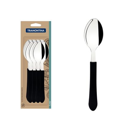 Conjunto de Colheres de Mesa Tramontina Leme com Lâminas em Aço Inox e Cabos de Polipropileno Preto 12 Peças