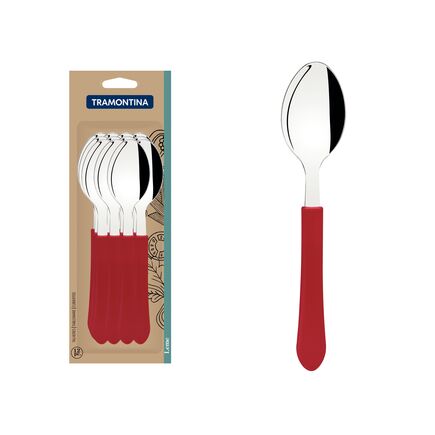 Conjunto de Colheres de Mesa Tramontina Leme com Lâminas em Aço Inox e Cabos de Polipropileno Vermelho 12 Peças
