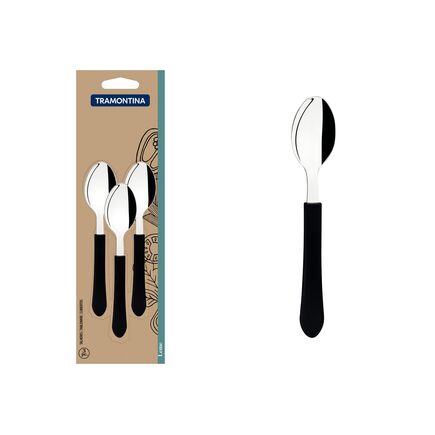 Conjunto de Colheres para Chá Tramontina Leme com Lâminas em Aço Inox e Cabos de Polipropileno Preto 3 Peças