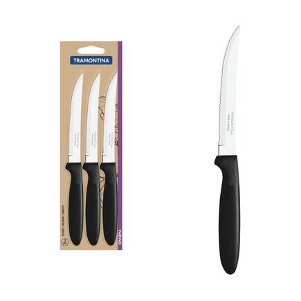 Conjunto de Facas para Churrasco Tramontina Ipanema com Lâminas em Aço Inox e Cabos de Polipropileno Preto 3 Peças