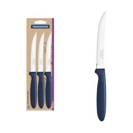 Conjunto de Facas para Churrasco Tramontina Ipanema com Lâminas em Aço Inox e Cabos de Polipropileno Azul 3 Peças