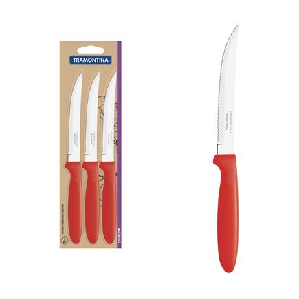 Conjunto de Facas para Churrasco Tramontina Ipanema com Lâminas em Aço Inox e Cabos de Polipropileno Vermelho 3 Peças