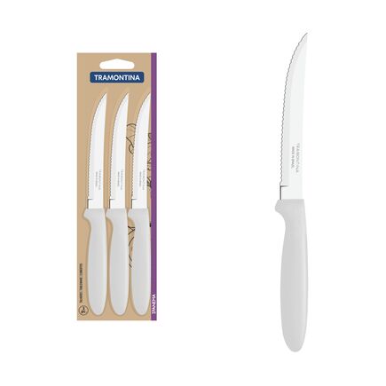 Conjunto de Facas para Churrasco Tramontina Ipanema com Lâminas em Aço Inox e Cabos de Polipropileno Branco 3 Peças