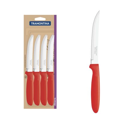 Conjunto de Facas para Churrasco Tramontina Ipanema com Lâminas em Aço Inox e Cabos de Polipropileno Vermelho 12 Peças