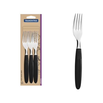 Conjunto de Garfos de Mesa Tramontina Ipanema com Lâminas em Aço Inox e Cabos de Polipropileno Preto 3 Peças