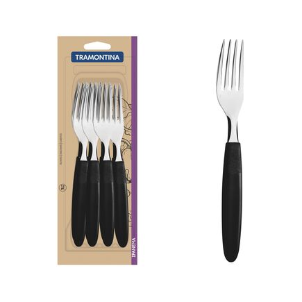Conjunto de Garfos de Mesa Tramontina Ipanema com Lâminas em Aço Inox e Cabos de Polipropileno Preto 12 Peças