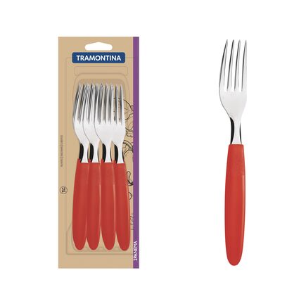 Conjunto de Garfos de Mesa Tramontina Ipanema com Lâminas em Aço Inox e Cabos de Polipropileno Vermelho 12 Peças