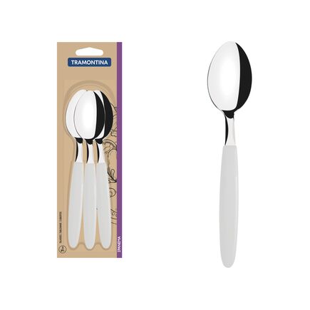 Conjunto de Colheres de Mesa Tramontina Ipanema com Lâminas em Aço Inox e Cabos de Polipropileno Branco 3 Peças