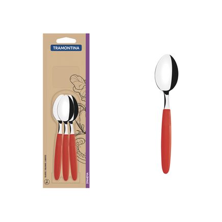 Conjunto de Colheres para Chá Tramontina Ipanema com Lâminas em Aço Inox e Cabos de Polipropileno Vermelho 3 Peças
