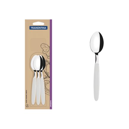 Conjunto de Colheres para Chá Tramontina Ipanema com Lâminas em Aço Inox e Cabos de Polipropileno Branco 3 Peças