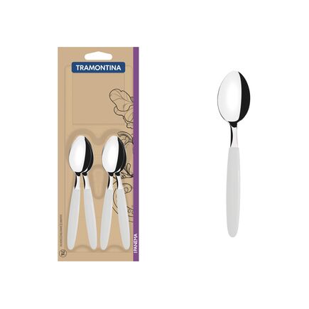 Conjunto de Colheres para Chá Tramontina Ipanema com Lâminas em Aço Inox e Cabos de Polipropileno Branco 12 Peças