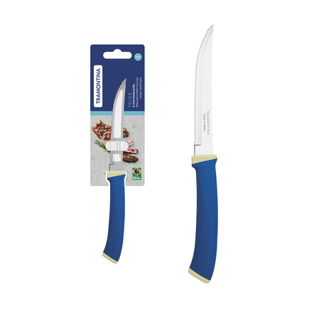 Faca para Churrasco Tramontina Felice com Lâmina em Aço Inox com Fio Liso e Cabo de Polipropileno Azul 5