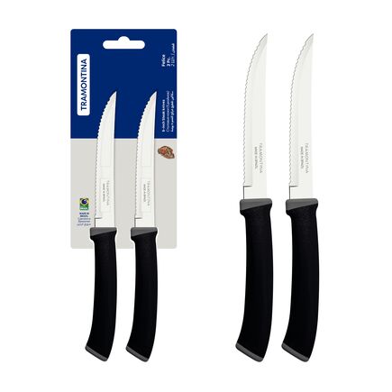 Conjunto de Facas para Churrasco Tramontina Felice com Lâminas em Aço Inox e Cabos de Polipropileno Preto 02 Peças