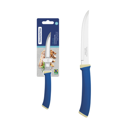 Faca para churrasco Tramontina Felice com Lâmina em Aço Inox com Fio Liso e Cabo de Polipropileno Azul 5