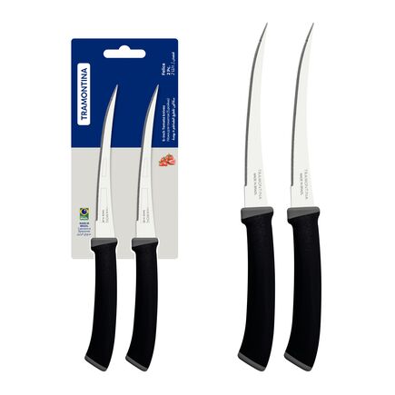 Conjunto de Facas para Tomate Tramontina Felice com Lâminas de Aço Inox e Cabos em Polipropileno Preto 02 Peças