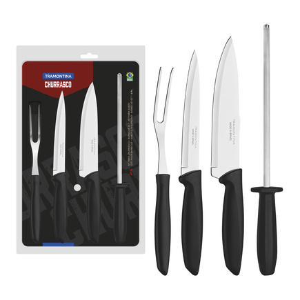 Kit para Churrasco Tramontina Plenus com Lâminas em Aço Inox e Cabos de Polipropileno Preto 4 Peças