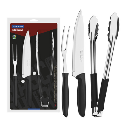 Kit para Churrasco Tramontina Plenus com Lâminas em Aço Inox e Cabos de Polipropileno Preto 3 Peças