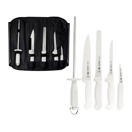 Kit para Chefs com Facas Tramontina Professional Master com Lâminas em Aço Inox e Cabos de Polipropileno Branco 6 Peças