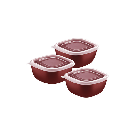 Jogo de Potes Tramontina MixColor em Polipropileno Vermelho com Tampa Transparente 300 ml 3 Peças