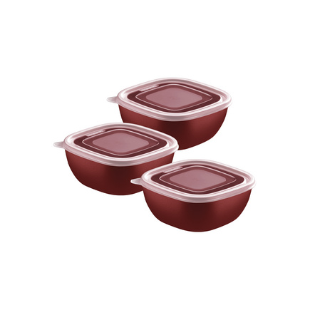 Jogo de Potes Tramontina MixColor em Polipropileno Vermelho com Tampa Transparente 600 ml 3 Peças