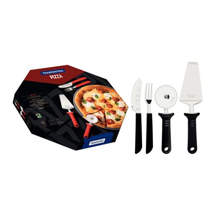Kit Pizza Tramontina com Lâminas em Aço Inox e Cabos de Polipropileno Preto 14 Peças