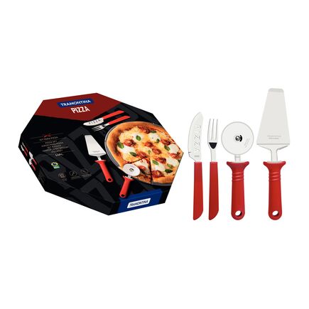 Kit Pizza Tramontina com Lâminas em Aço Inox e Cabos de Polipropileno Vermelho 14 Peças
