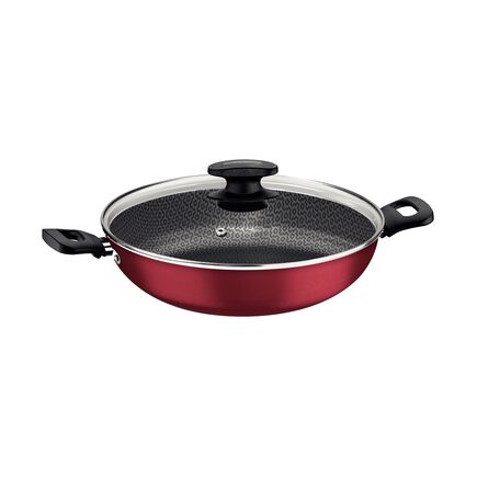 Wok Tramontina Loreto em Alumínio com Revestimento Interno Antiaderente Starflon Max com Tampa de Vidro Vermelha 28 cm 3,3 L