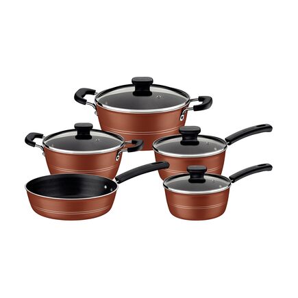 Jogo de Panelas Tramontina Sicília em Alumínio com Revestimento Interno e Externo em Antiaderente Starflon Excellent Bronze 05 Peças