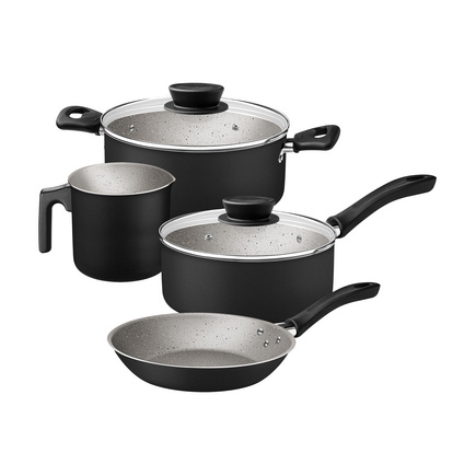 Jogo de Panelas Tramontina Linz em Aluminio com Revestimento Interno e Externo em Antiaderente Starflon Max Preto 4 Peças