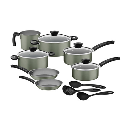Kit Cozinha Tramontina Michigan em Alumínio com Revestimento Interno e Externo em Antiaderente Starflon Max Verde Oliva 10 Peças