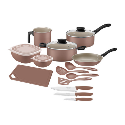 Kit Cozinha Tramontina em Alumínio com Revestimento Interno e Externo em Antiaderente Starflon Max Mocaccino 14 Peças