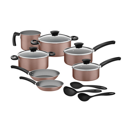 Kit Cozinha Tramontina Michigan em Alumínio com Revestimento Interno e Externo em Antiaderente Starflon Max Siena Natural 10 Peças