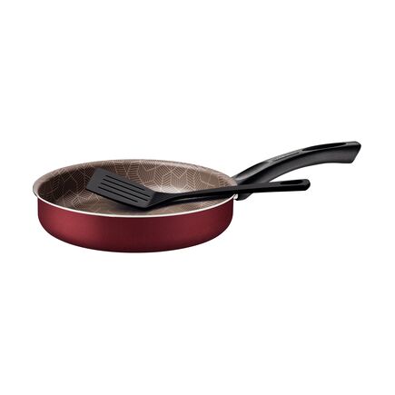 Frigideira Reta Tramontina Paris em Alumínio com Revestimento Interno e Externo em Antiaderente Starflon Max Vermelho com Espátula de Nylon 24 cm 2,0 L